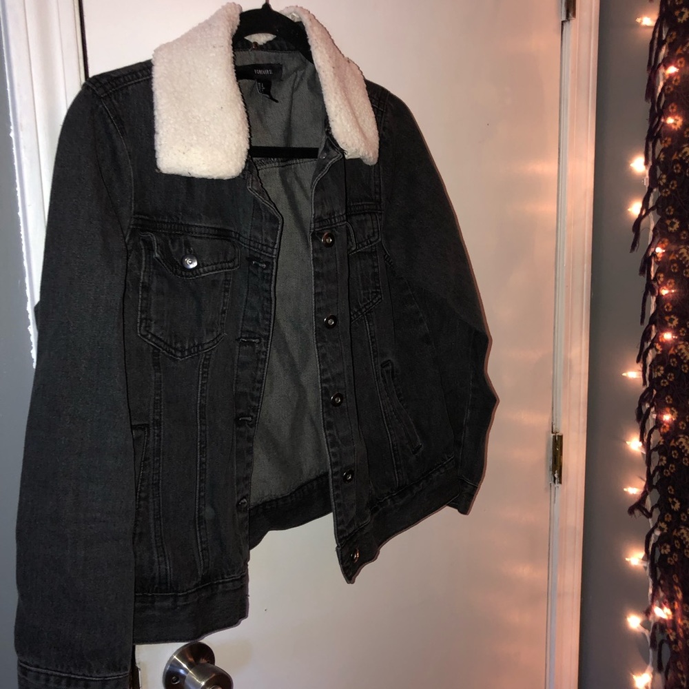 Forever 21 Jean Jacket with Faux Fleece Collar